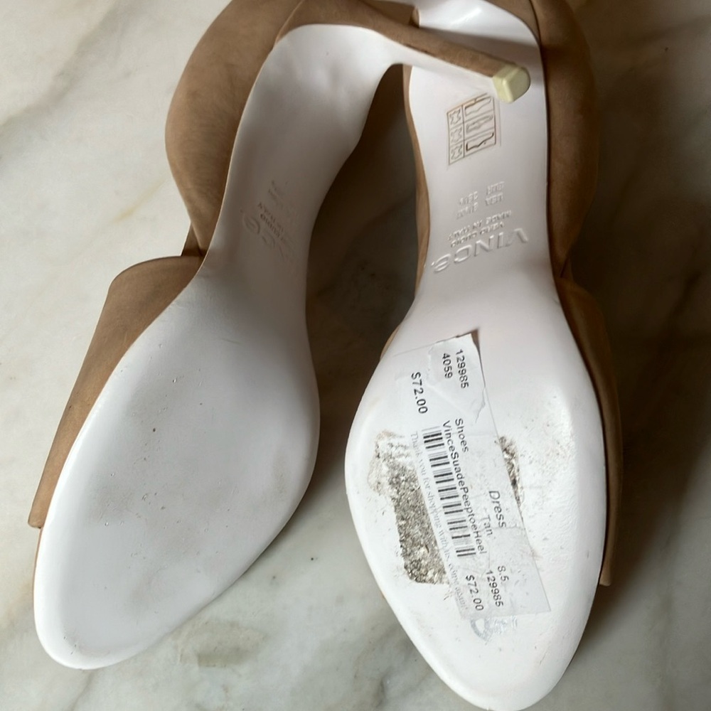 Vince Women's Tan Open-Toe D’Orsay Nubuck Heels size 8 1/2 - Picture 8 of 14